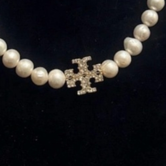 Tory Burch Kira Pave Nqtural Pearl Necklace Nwb - Picture 2 of 6